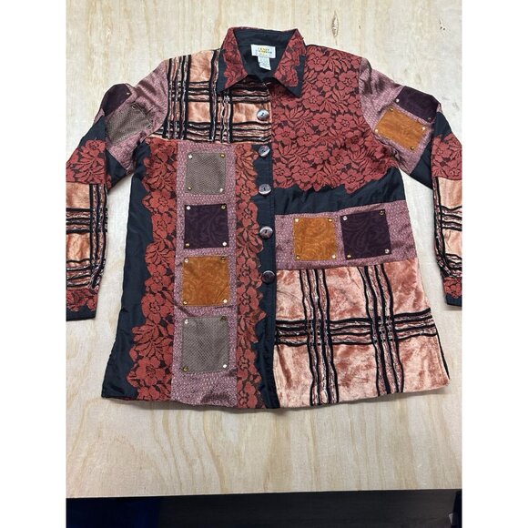 VTG Sandy Starkman Womans Blazer Patchwork Boho Wear Art M Velvet Lace Eclectic - Picture 1 of 10